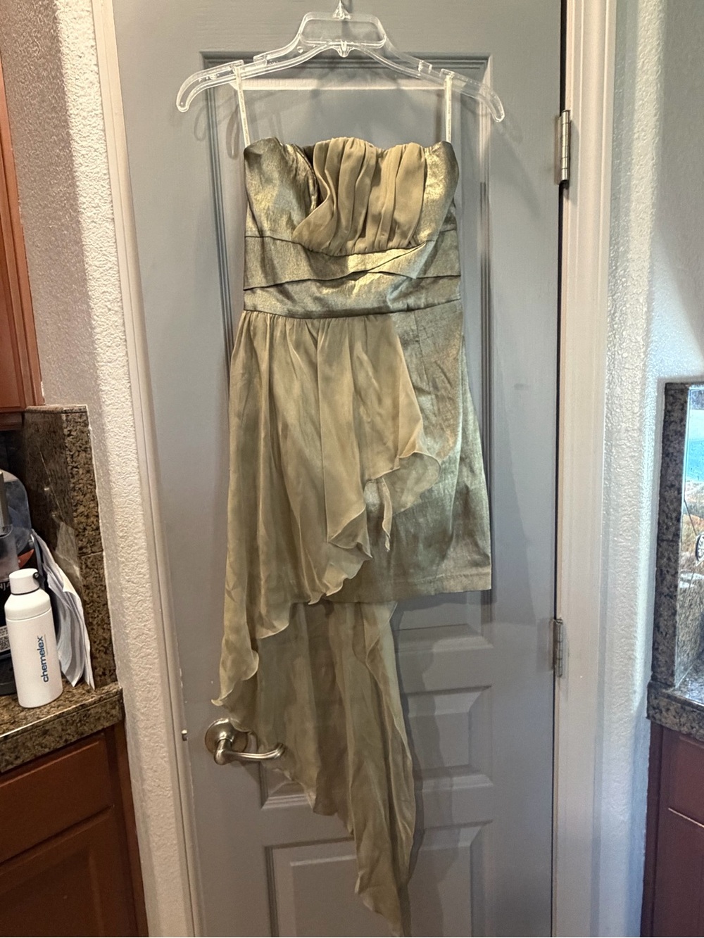 Jessica McClintock Gold Strapless Asymmetrical Formal Dress Size 6 Y2K